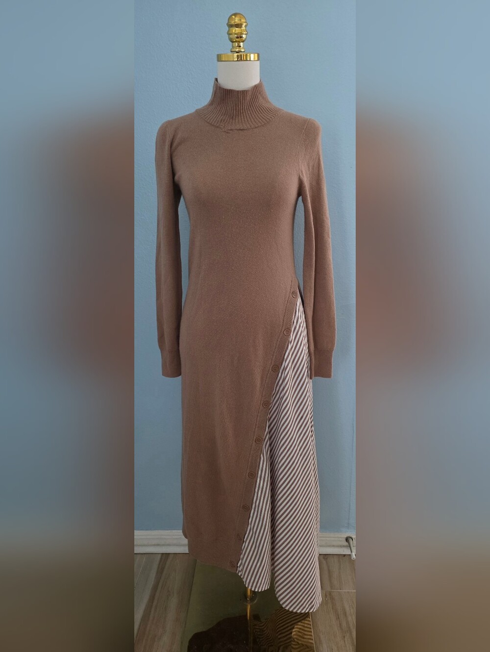 NAADAM Taupe Long-Sleeve Asymmetrical Turtleneck Dress